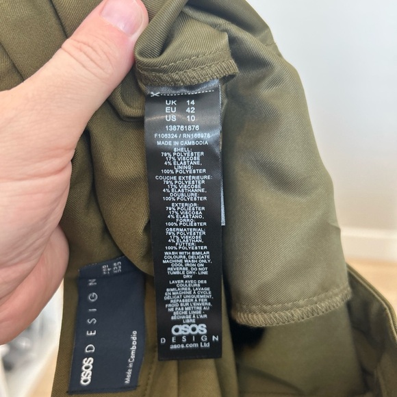 Women’s ASOS DESIGN Tailored Relaxed Straight Leg Trousers, Olive, 10 - Picture 7 of 7